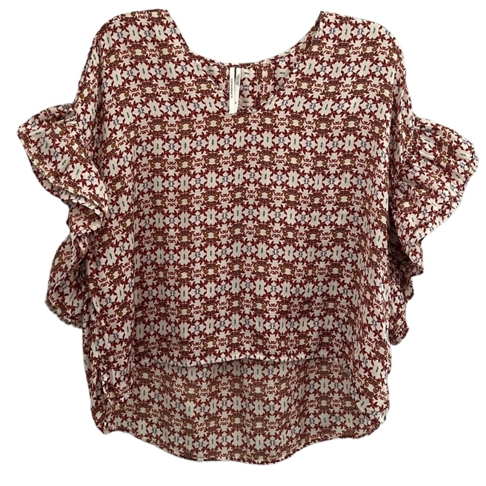 Anthropologie Sylvie Ruffle Sleeve Printed Petite Blouse